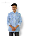 Men's floral shirt in blue with unique pattern and button-up style by Modern Marwar