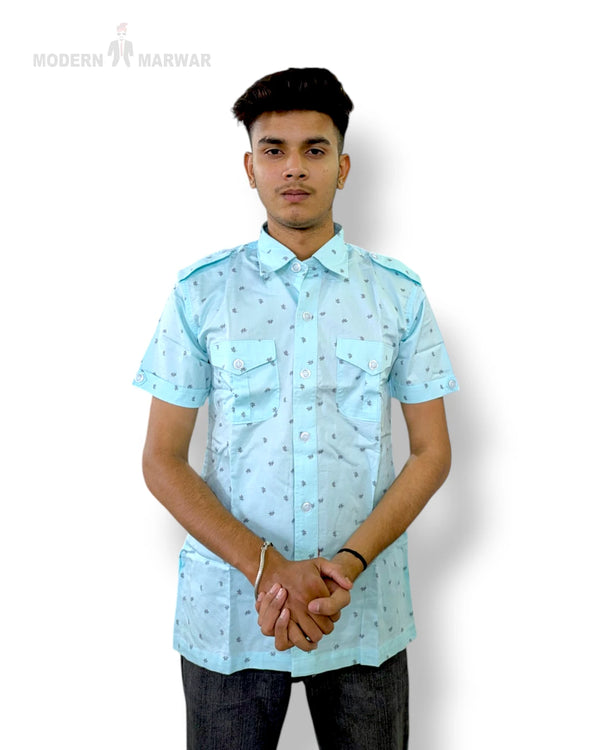Modern Marwar Men's Floral Shirt in Light Blue with Buttoned Front and Stylish Design