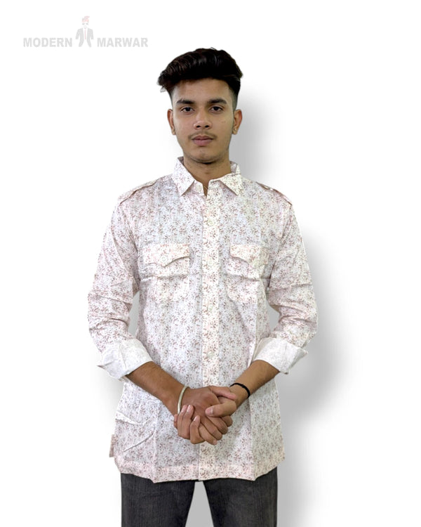 Men's floral shirt by Modern Marwar featuring a stylish design with two front pockets