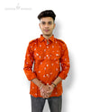 Men's floral shirt in vibrant orange with unique patterns by Modern Marwar, perfect for casual outings