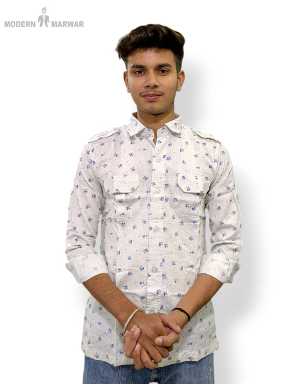 Men's floral shirt by Modern Marwar featuring a stylish design with dual chest pockets