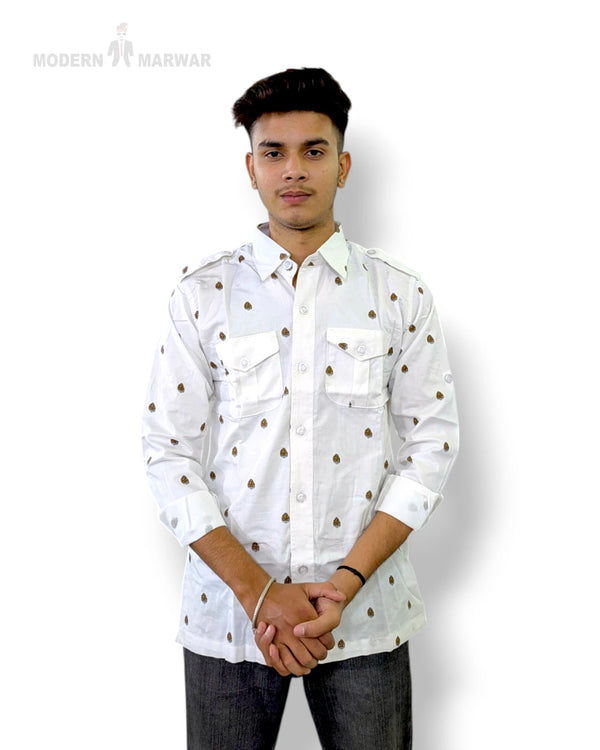 Men's floral shirt by Modern Marwar featuring a unique print and buttoned front pockets