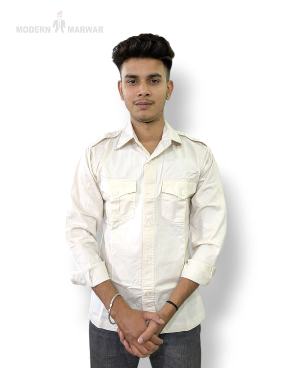 Modern Marwar men's floral shirt in light color with two chest pockets for a stylish look