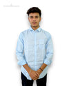 Light blue men's formal shirt by Modern Marwar with a button-up design and chest pocket