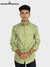 Men's green formal shirt by SINGH with subtle vertical stripes and button-down collar
