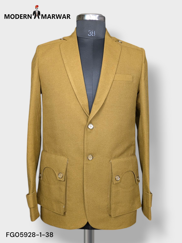 Modern Marwar premium gun pocket blazer in tan with stylish design and practical pockets