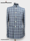 Mens Jodhpuri Coat in blue plaid with a mandarin collar and decorative buttons by Modern Marwar