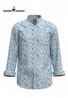 Light blue Modern Marwar Men's Jodhpuri Collar Shirts with floral print and long sleeves