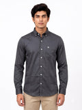Men's gray cotton long-sleeve shirt from SINGH featuring a buttoned pocket, mens plain shirt