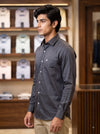Men's grey formal shirt in cotton fabric, side view; perfect mens plain shirt for a polished look
