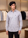 Men's grey cotton shirt, front view; stylish and versatile mens plain shirt by SINGH