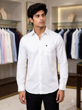Men's white cotton shirt front view - stylish mens plain shirt by SINGH
