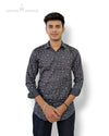 SINGH men's printed casual shirt in dark color with subtle patterns worn by male model