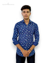 SINGH men's printed casual shirt in blue with floral design and full sleeves