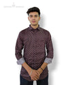 SINGH men's printed casual shirt in dark color with small pattern design and rolled-up sleeves