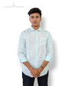 Singh men's printed casual shirt in light color with small subtle pattern and full sleeves