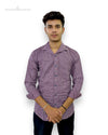 Singh men's printed casual shirt in purple with full sleeves worn by male model