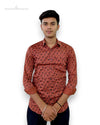 SINGH men's printed casual shirt in rust color with black floral pattern long sleeves