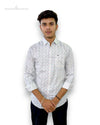 SINGH men's printed formal shirt with small floral pattern worn by male model