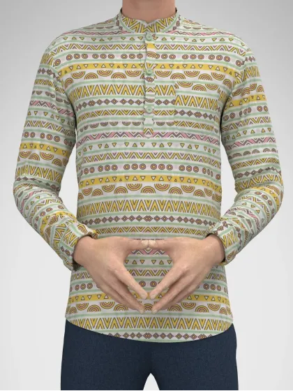 Men's printed kurta by Modern Marwar with colorful geometric patterns and a comfortable fit
