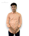 SINGH men's printed peach shirt with full sleeves modeled on a young man