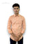 SINGH men's printed peach shirt with full sleeves modeled on a young man