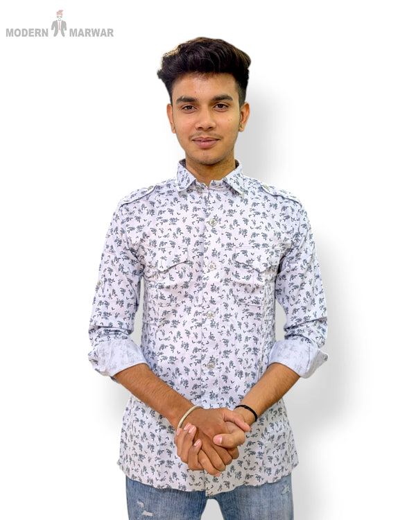 Modern Marwar men's printed shirts featuring a stylish floral design and two chest pockets