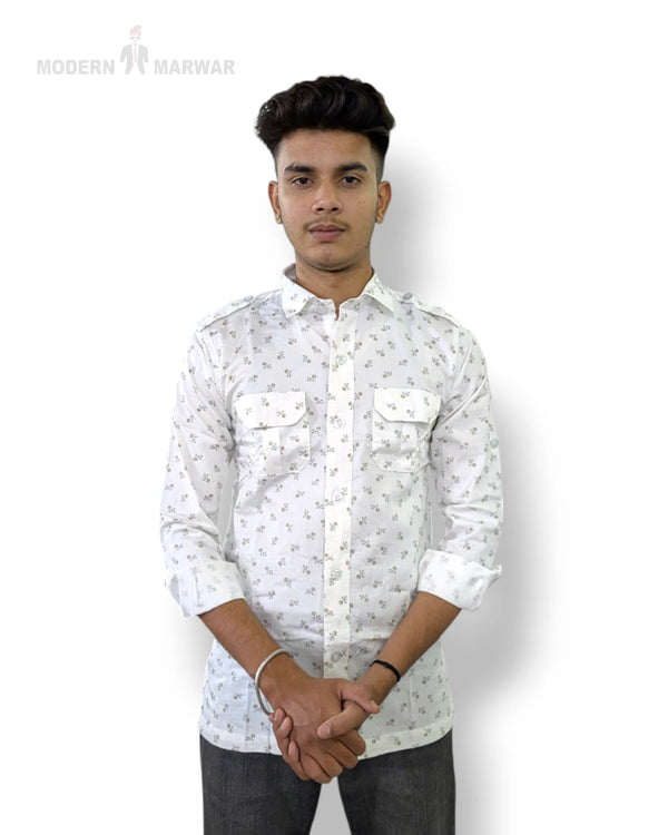 Modern Marwar men's printed white shirt with stylish patterns and classic button-up design