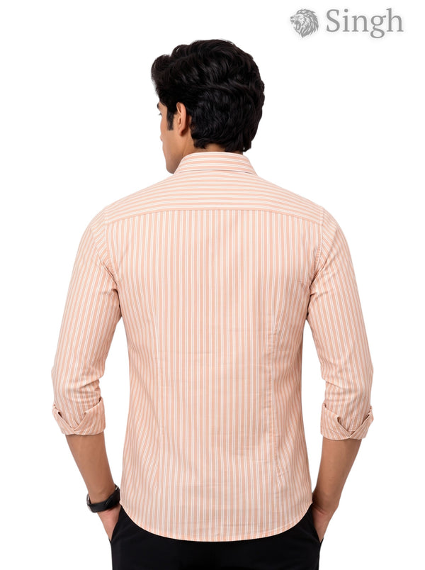M mens sanganery shirts in peach striped fabric view from the back