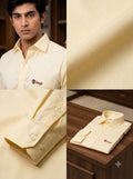 Men's Shirts in Yellow Cotton Fabric with Single Pocket and Button Details