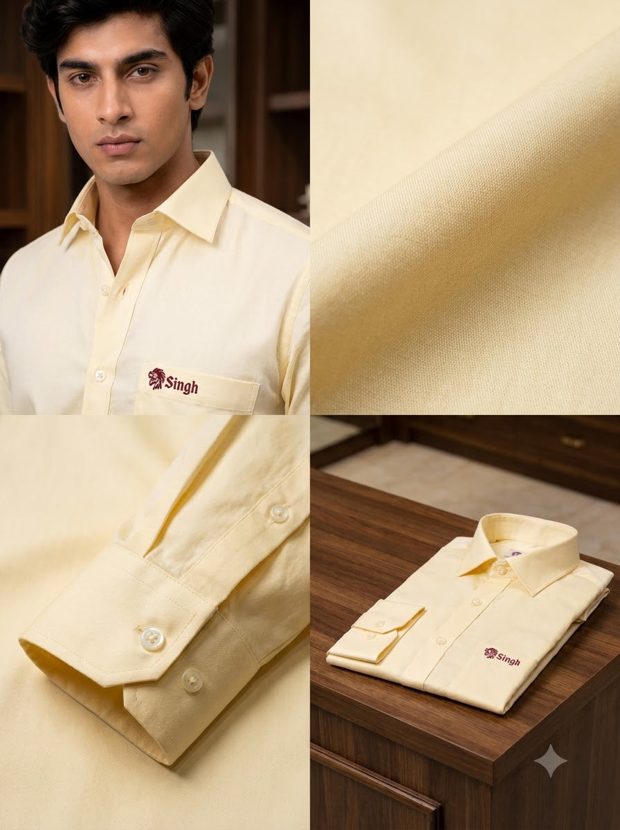 Men's Shirts in Yellow Cotton Fabric with Single Pocket and Button Details