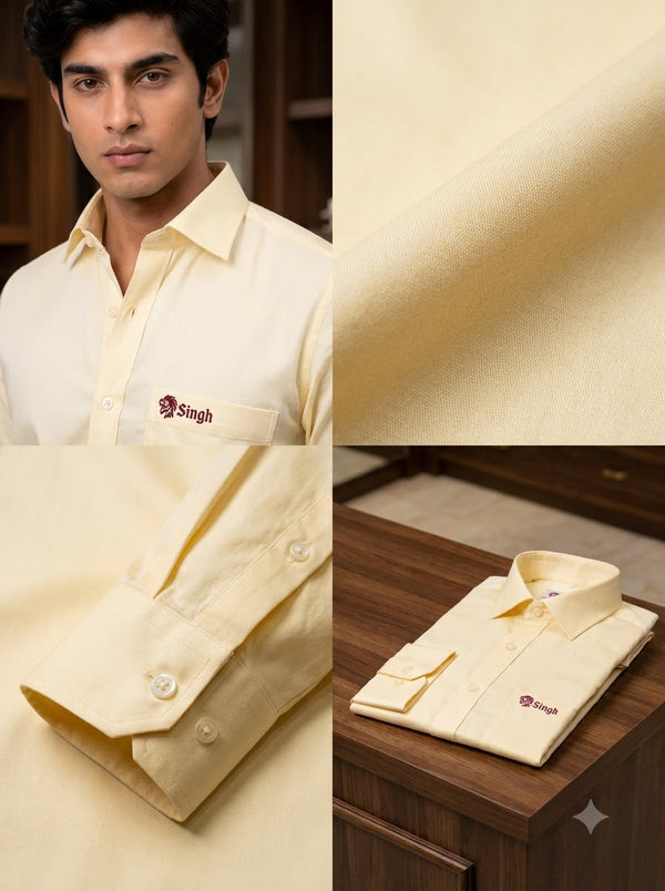 Men's Shirts in Yellow Cotton Fabric with Single Pocket and Button Details