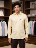 Men's Yellow Cotton Shirt from SINGH Front View with Logo - mens shirts