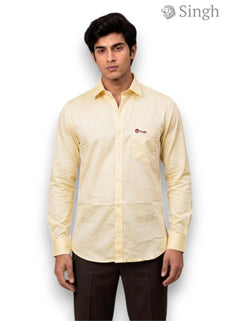 Men's shirts in yellow cotton fabric, front view by SINGH
