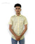 SINGH men's short sleeve yellow shirt with subtle pattern worn by a male model