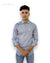 SINGH men's striped casual shirt in light gray worn by a male model with rolled sleeves