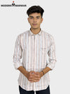 SINGH men's striped formal shirt featuring light colors and vertical stripes worn by model