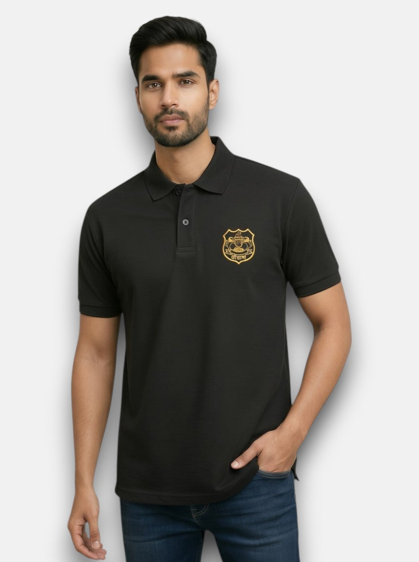 M'TSHIRTS black cotton polo front view mens tshirts sodha lobo