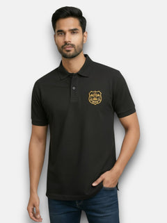 M'TSHIRTS black cotton polo front view mens tshirts sodha lobo