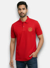 M'TSHIRTS red cotton polo shirt front view featuring mens tshirts sodha lobo design
