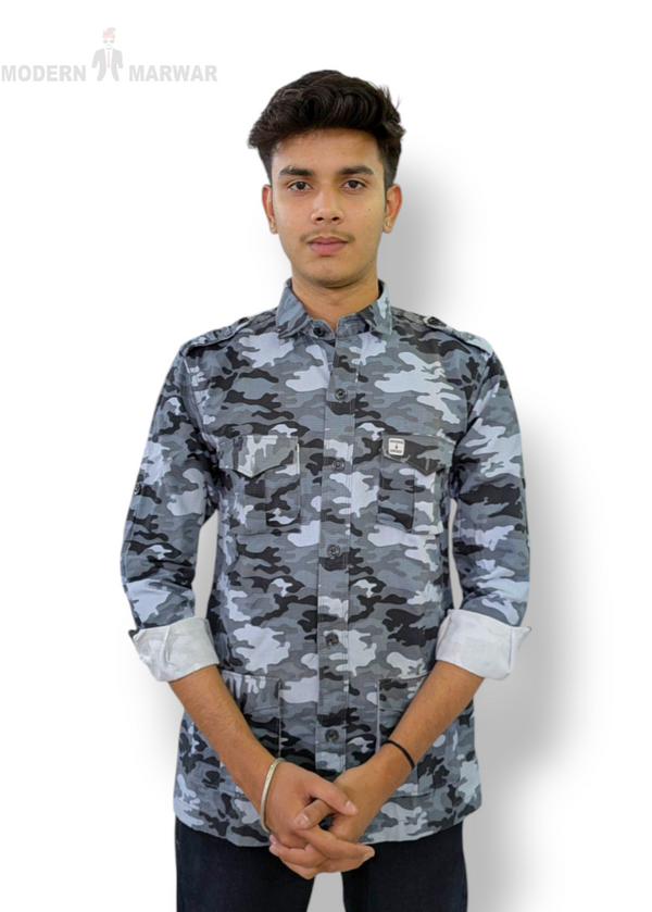 Modern Marwar Military Style Shirt in Camouflage Pattern for Casual and Outdoor Wear