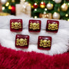 Set of five burgundy Chouhan logo buttons with gold detailing for decorative use