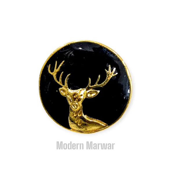 Modern Marwar deer logo button in black and gold, featuring a detailed deer design