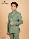 Stylish kids Jodhpuri suit in green, featuring elegant buttons and a modern design for special occasions