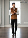 Maroon velvet waistcoat for men featuring a classic design and front pockets for style and functionality
