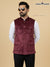 Stylish maroon velvet waistcoat for men with multiple pockets and button closure