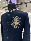 Men's Jodhpuri Suit by Modern Marwar with Embroidered Logo in navy blue color