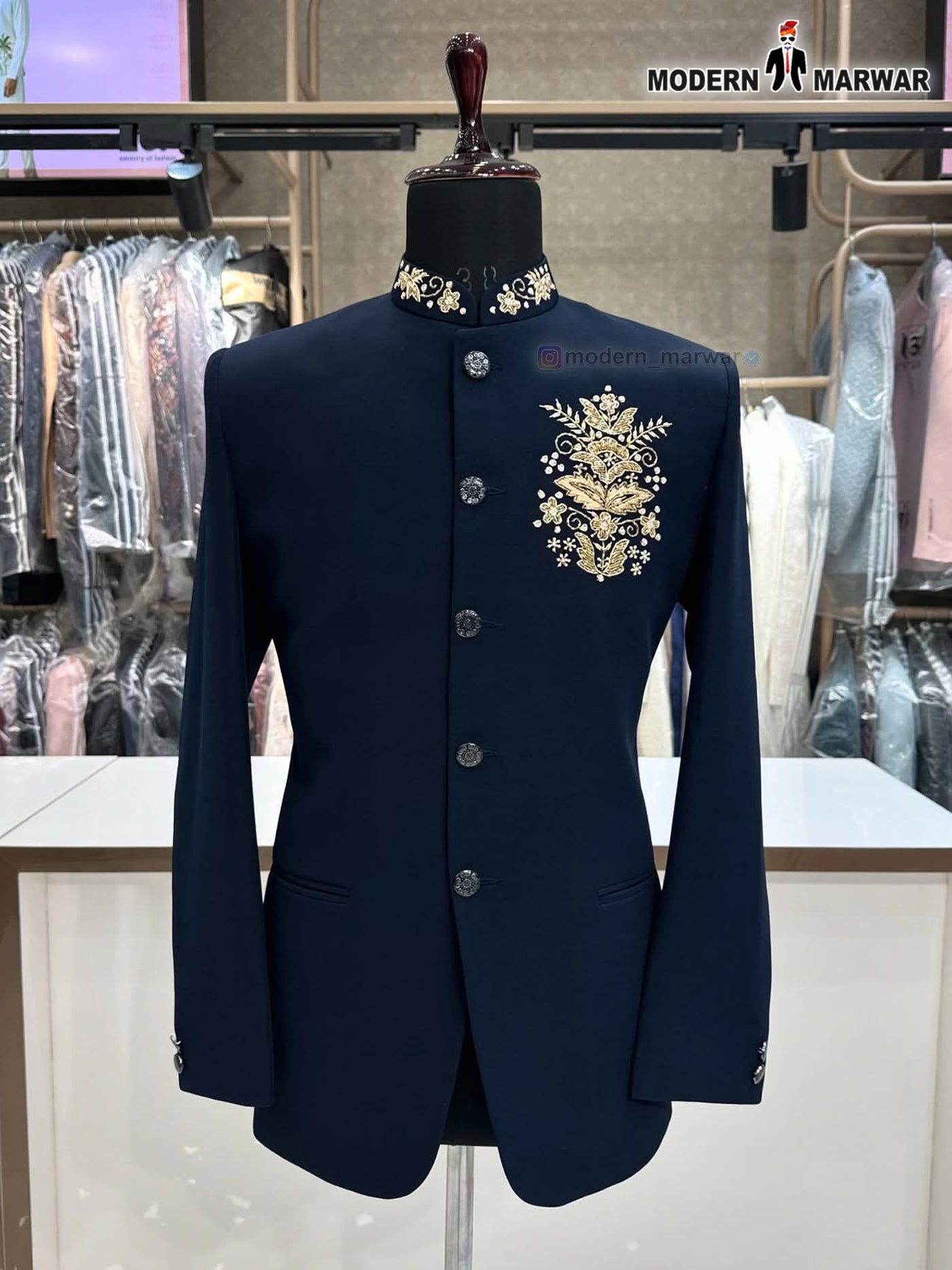 Men's Coat Embroidered Logo Jodhpuri Suit