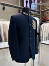 Elegant men's coat Embroidered Logo by Modern Marwar in navy blue showcasing exquisite craftsmanship