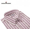 SINGH men's striped casual shirt in light pink and white with classic collar and button closure